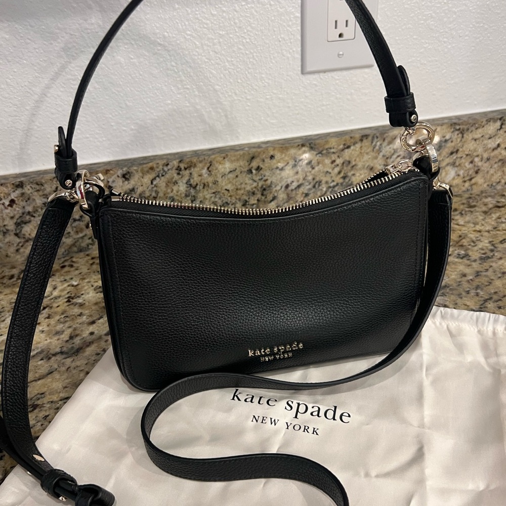 Kate Spade Pebble Black Leather Small Convertible Shoulder Bag with Dust Bag